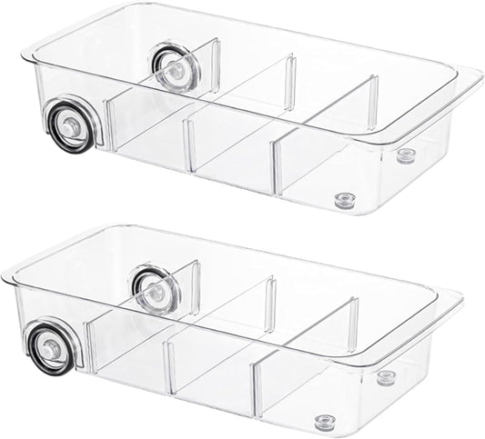 Fridge Organizer Bins With Wheels, 2 Pack Roll Out Refrigerator Organizers And Storage Refrigerator Drawer With Dividers, Upgrade Thick Plastic Pantry Storage Bins, Kitchen Organization