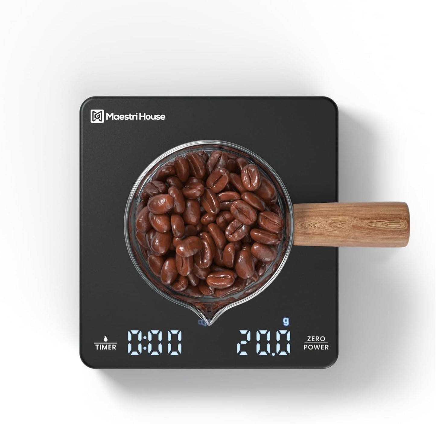 Mini Coffee Scale with Timer, Maestri House Rechargeable Espresso Scale, 2kg\/0.1g Accurate Scale for Espresso and Pour-Over Coffee, Portable Digital Kitchen Scale with Automatic Timing-Black