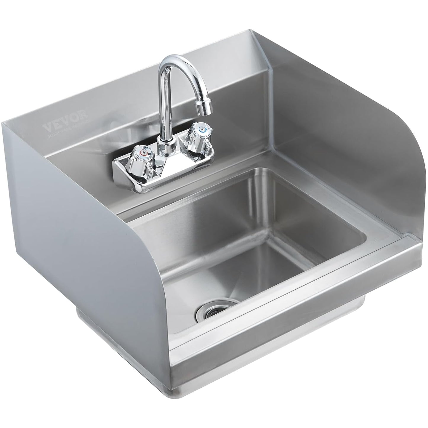 VEVOR Commercial Hand Sink 17x12.8 inch Stainless Steel Sink with Faucet & Side Splash, Wall-Mount Small Hand Basin for Restaurant, Kitchen, Bar, Garage, Home