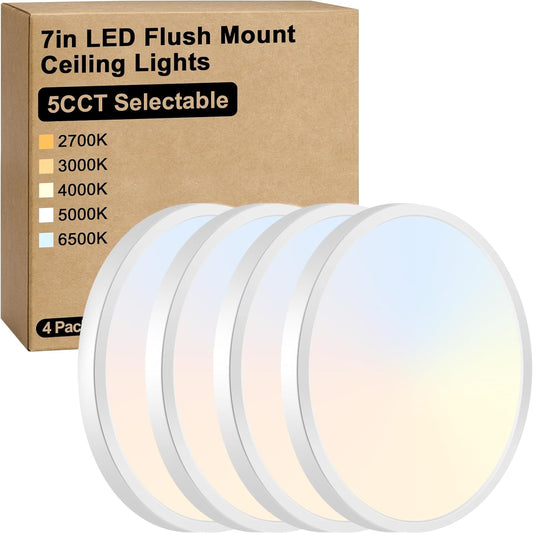 Brightever 7 Inch Flush Mount Ceiling Light, 12W 1200LM LED Ceiling Light Fixtures, 2700K\/3000K\/4000K\/5000K\/6500K Color Selectable, 0.67 Inch Ultra Thin Flat Ceiling Lights for Bedroom Kitchen Pantry