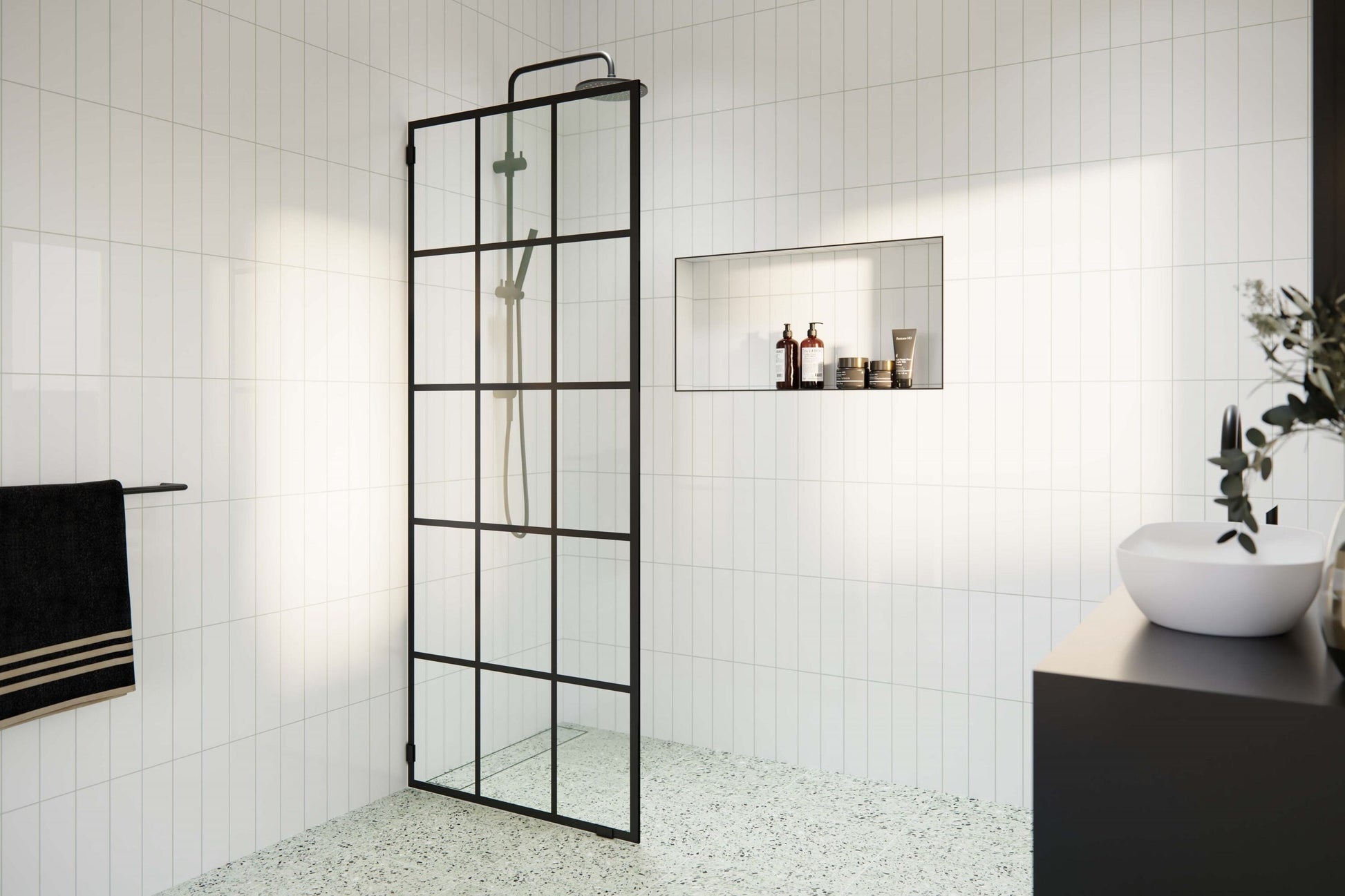 Glass Warehouse Esprit Matte Black 30-in W x 78-in H Frameless Tempered Glass Fixed Shower door