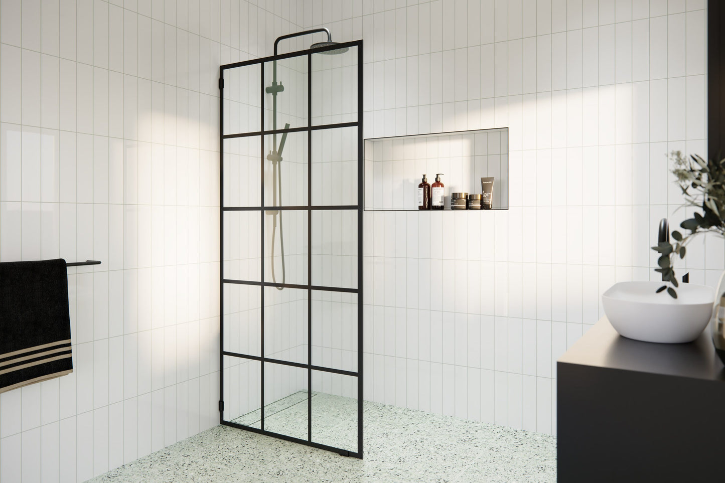 Glass Warehouse Esprit Matte Black 36-in W x 78-in H Frameless Tempered Glass Fixed Shower door