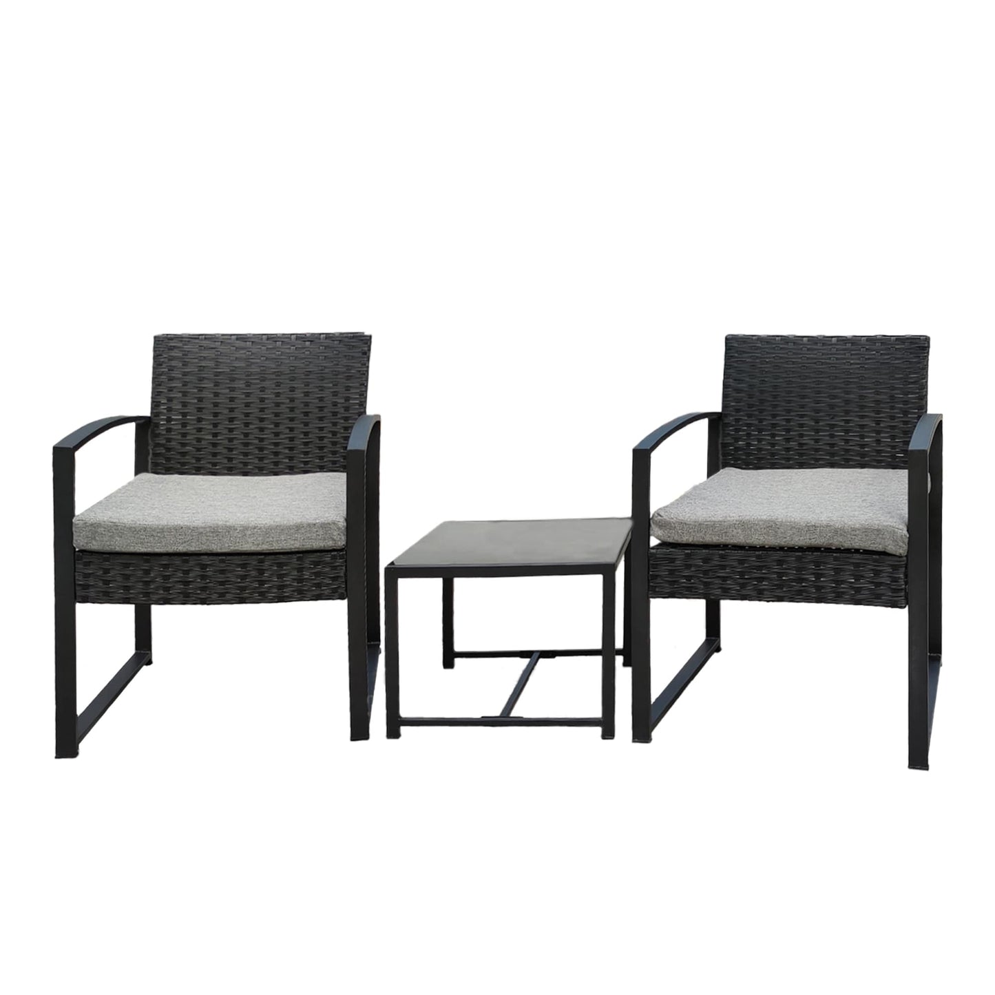 Maocao Hoom Black 3-Piece Wicker Patio Conversation Set with Gray Cushions