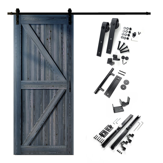 HOMACER 60-in x 84-in Navy K-frame Pine Wood Solid core Single Barn Door (Hardware Included)