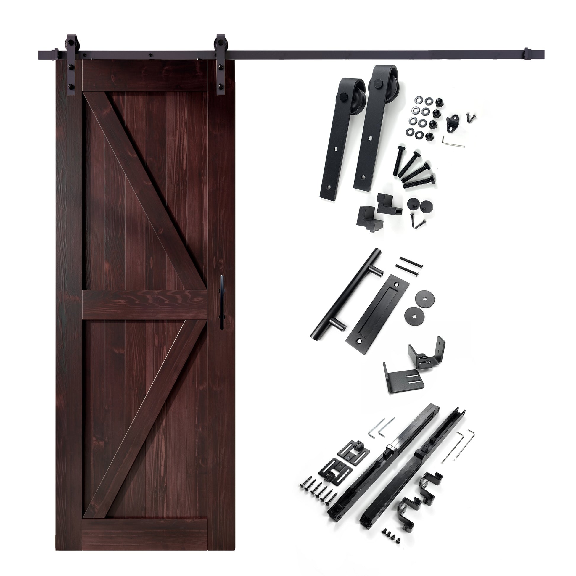 HOMACER 32-in x 84-in Red Mahogany K-frame Pine Wood Solid core Single Barn Door (Hardware Included)
