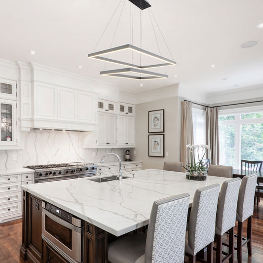 VONN Lighting Atria 2 -Light Satin Nickel Indoor LED Cage Metal Aluminum Chandelier