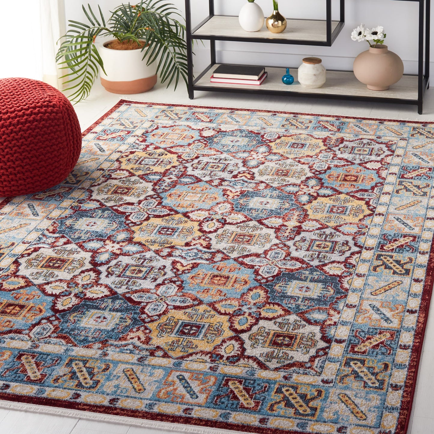 Safavieh Bayside 9 x 12 (ft) Polyester Blue/Red Rectangular Indoor Geometric Machine washable Area rug