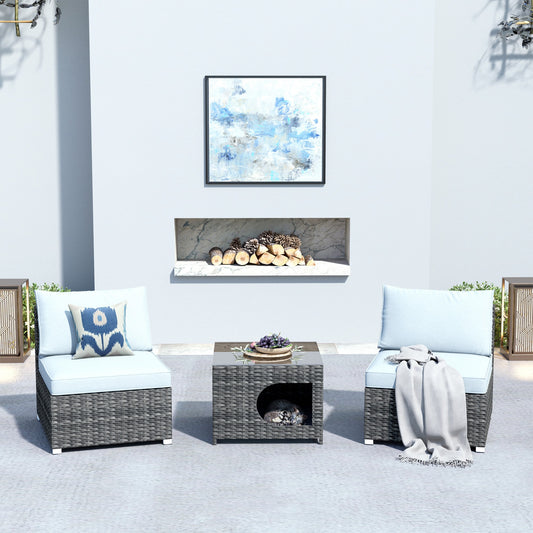 XIZZI Sunrise Set of 2 Rattan Gray Metal Frame Stationary Conversation Chair with Gray Cushioned Seat