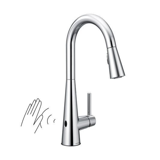 Moen Sleek Chrome Single Handle Deck-mount Touchless Pull-down Kitchen Faucet with Sprayer (Includes Deck Plate)