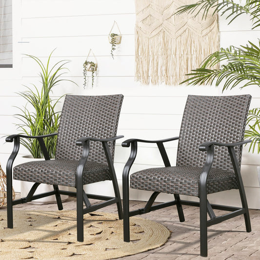 PEAK HOME FURNISHINGS Set of 2 Wicker Black Metal Frame Conversation Chair with Woven Seat