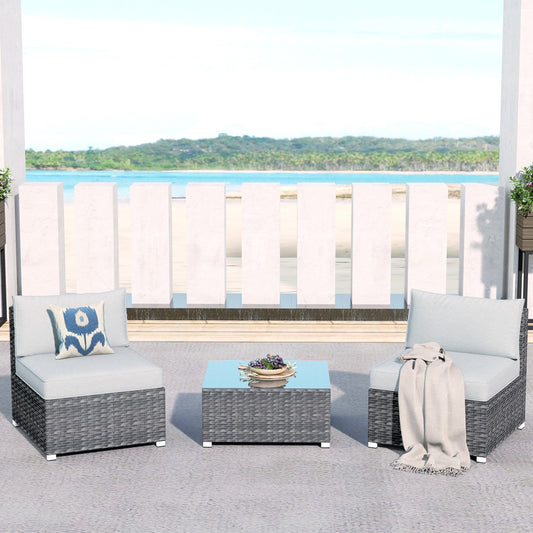 Pouuin Set of 2 Wicker Gray Wicker Frame Stationary Conversation Chair with Gray Cushioned Seat