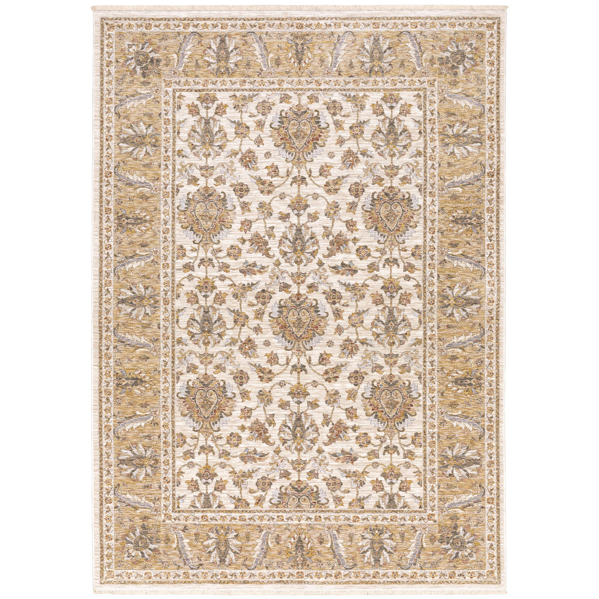 Archer Lane Joyland 5 x 8 (ft) Loomed Polyester Ivory/Gold Rectangular Indoor Floral/Botanical Persian Spot Clean Only Pet Friendly Area rug