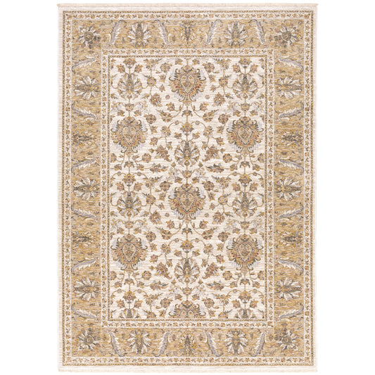 Archer Lane Joyland 5 x 8 (ft) Loomed Polyester Ivory/Gold Rectangular Indoor Floral/Botanical Persian Spot Clean Only Pet Friendly Area rug