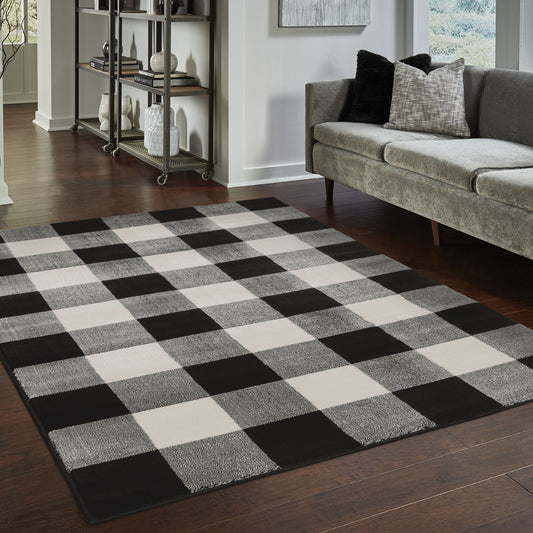 Archer Lane Clifton 10 x 13 (ft) Loomed Polypropylene Black Rectangular Indoor Geometric Farmhouse/Cottage Spot Clean Only Pet Friendly Area rug