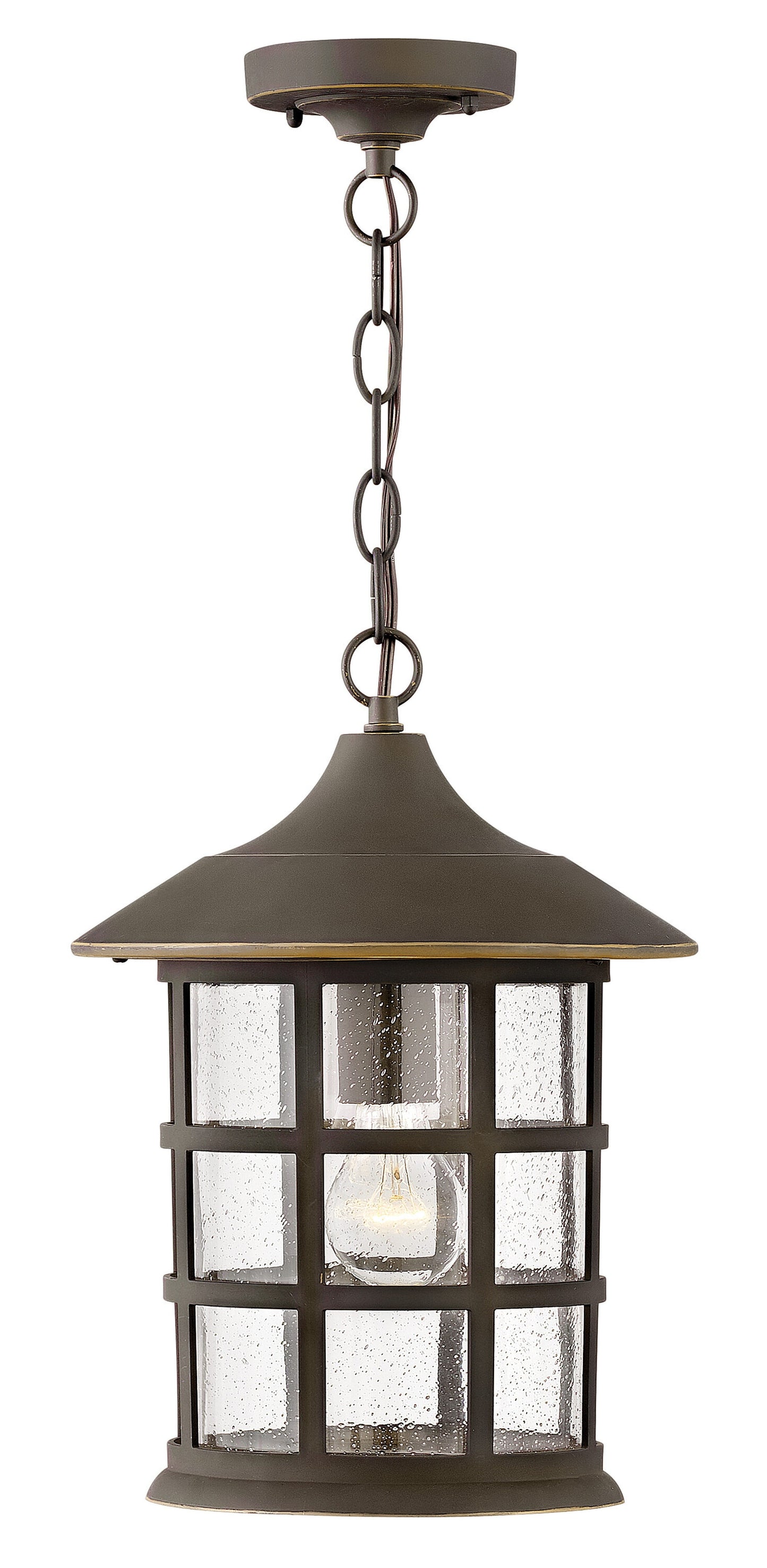 Hinkley Freeport Oil Rubbed Bronze Coastal Seeded glass Cylinder Medium Outdoor Hanging Pendant light 5366285