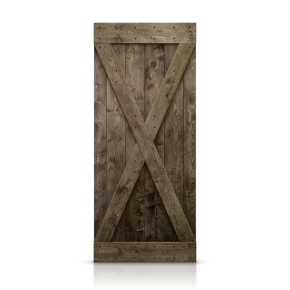 CALHOME 38-in x 84-in Espresso X-frame Pine Wood Solid core Single Barn Door (Hardware Not Included)