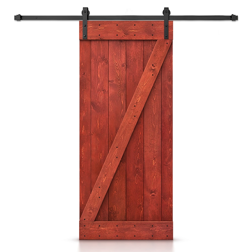 CALHOME 30-in x 84-in Cherry red Z-frame Pine Wood Solid core Single Barn Door (Hardware Included)