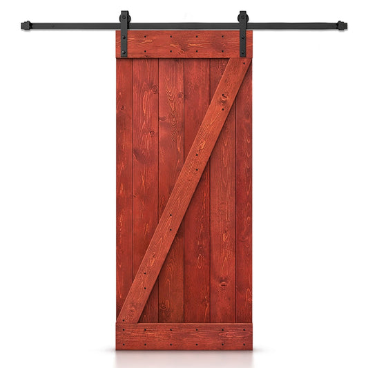 CALHOME 30-in x 84-in Cherry red Z-frame Pine Wood Solid core Single Barn Door (Hardware Included)