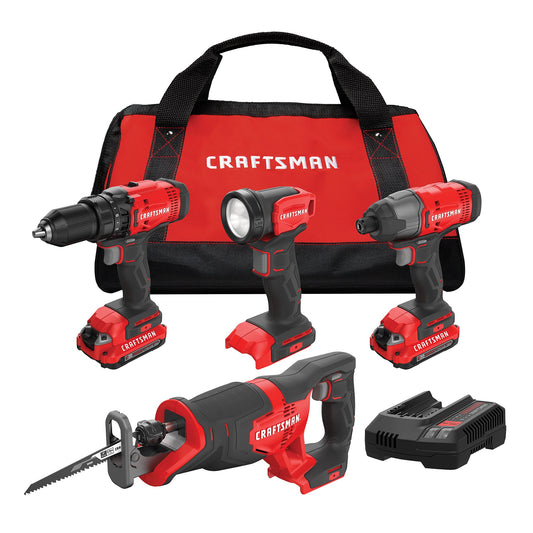 CRAFTSMAN V20 20-volt Max 4-Tool Power Tool Combo Kit with Soft Case (2-Batteries Included and Charger Included) CMCK400D2