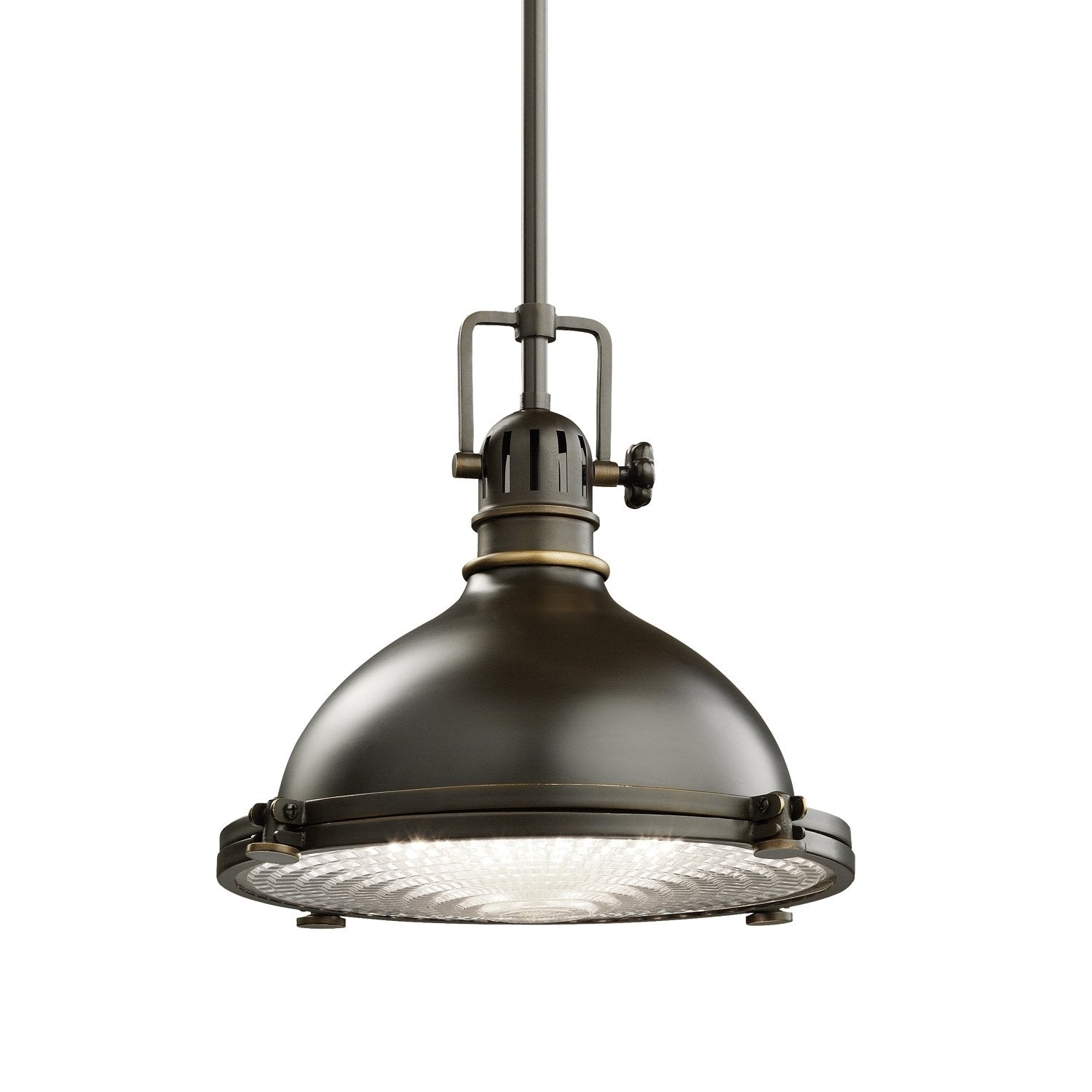 Kichler Hatteras Bay 1 -Light Olde Bronze Transitional Ribbed glass Lantern Medium Hanging Pendant light 2594513