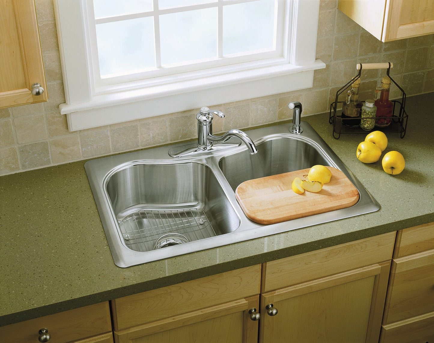 KOHLER Staccato Drop-in 33.0-in x 22.0-in Stainless steel Double equal bowl 18 -Gauge Kitchen Sink