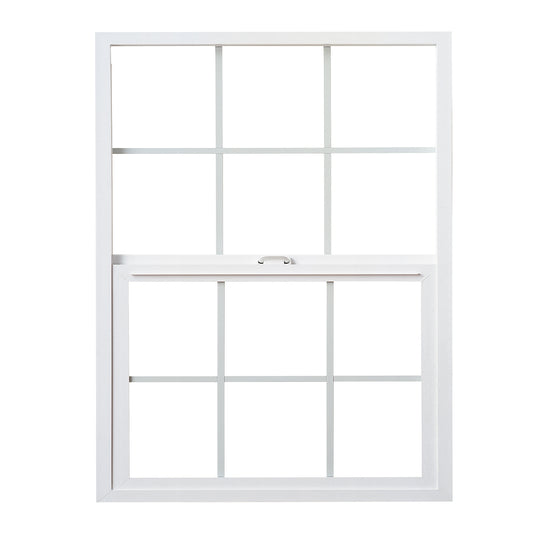 Milgard V250 Style Line Series 35-1/2-in x 59-1/2-in White Exterior Vinyl New Construction Single Hung Window Low-E Double Pane Glass with Grids, (Half Screen Included)