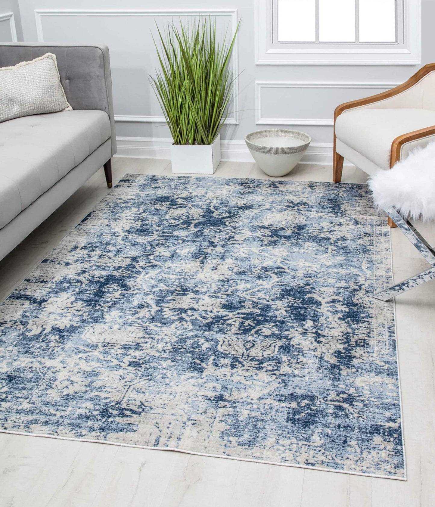 Rugs America Prescott 8 x 10 (ft) Loomed Polypropylene Monterey Blue Rectangular Indoor Medallion Vintage Spot Clean Only Area rug