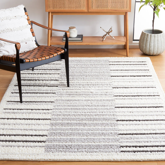 Safavieh Marrakesh 7 x 7 (ft) Loomed Polyester Ivory/Gray Rectangular Indoor Stripe Mid-Century Modern Professionally Clean Only Area rug