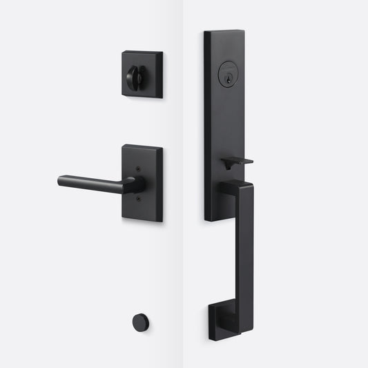 Sure-Loc Hardware SureLoc Turin Flat Black Exterior Single-Cylinder Deadbolt and Keyed entry door handle