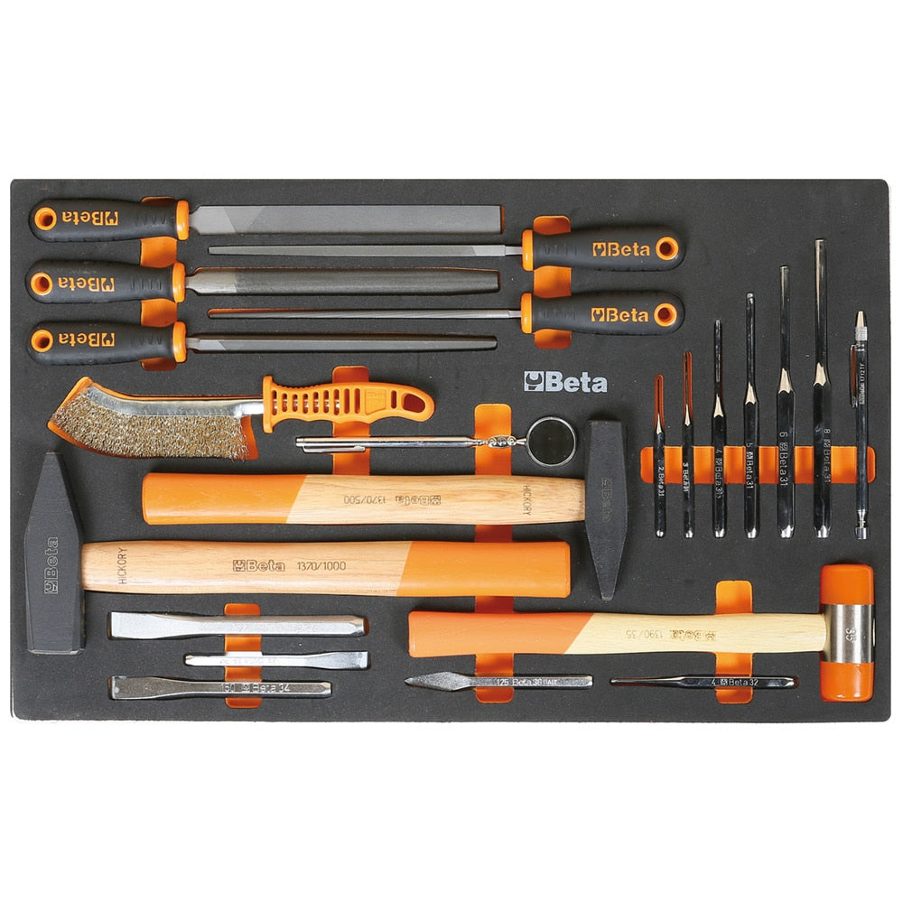 Beta 22-Piece Metalworking Tool Set with Multiple Finish, Includes Hammers, Punches, Chisels, Hammer, Magnet, Mirror, Files, Brush 24500877