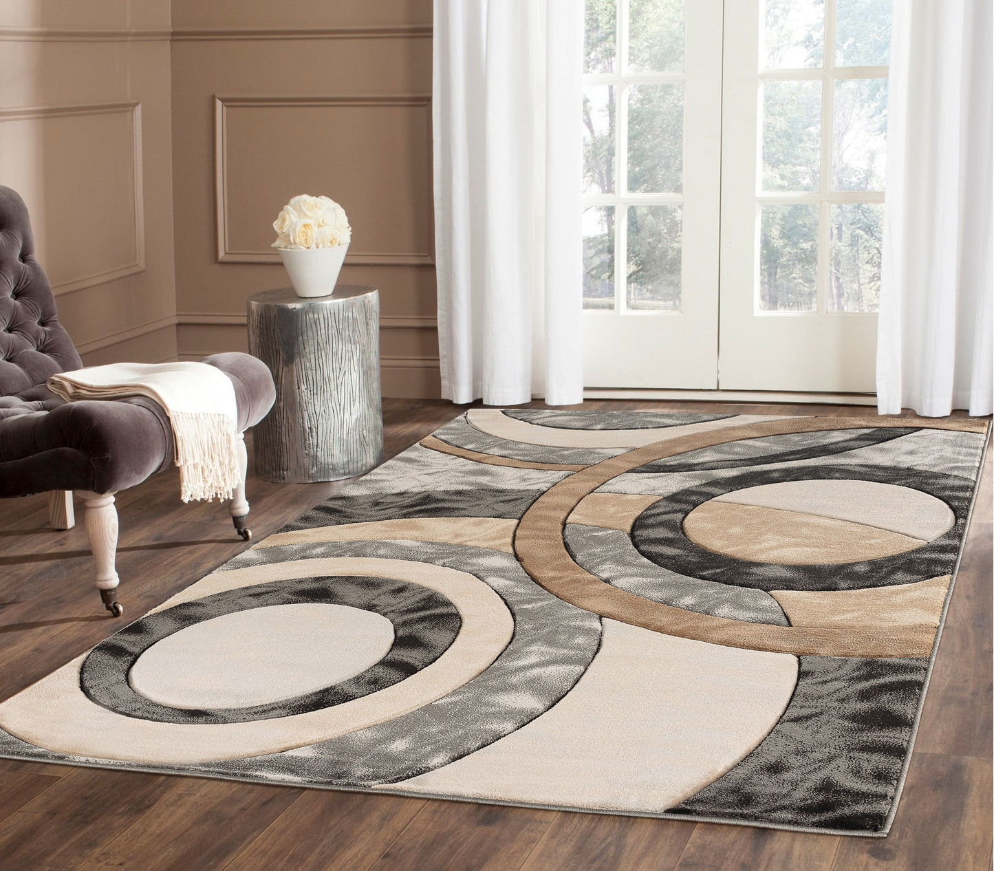 MDA Rugs Orelsi 7 x 10 (ft) Polypropylene Gray/Cream/Beige Rectangular Indoor Abstract Area rug