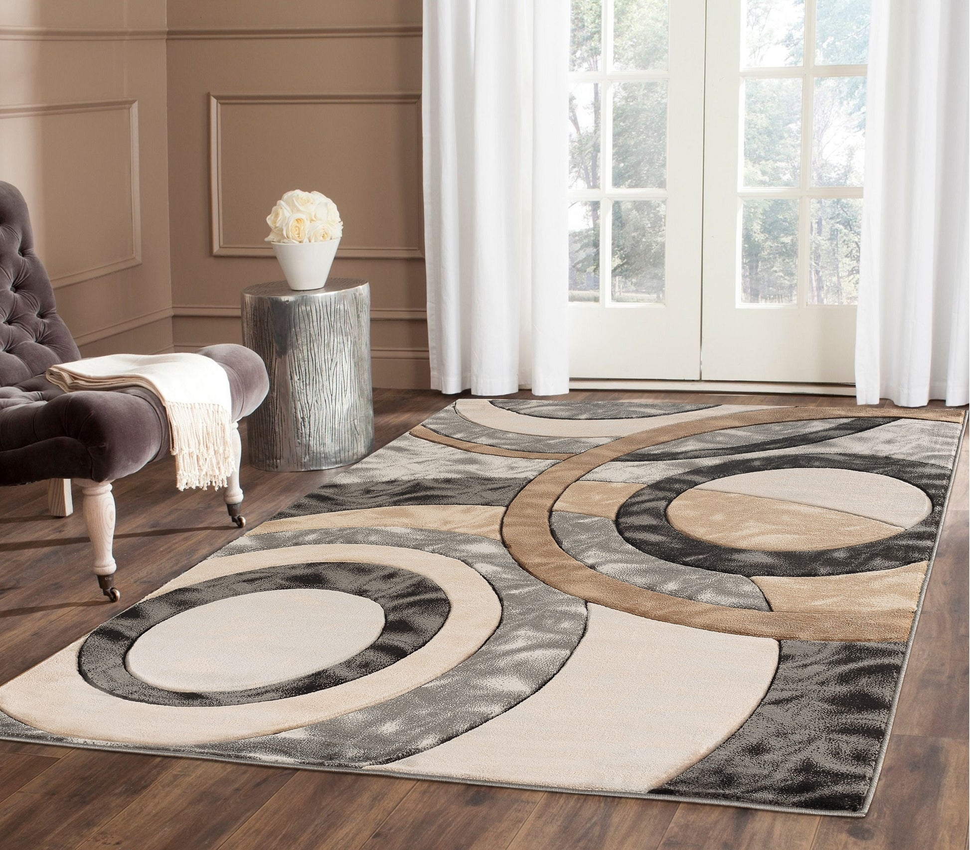 MDA Rugs Orelsi 7 x 10 (ft) Polypropylene Gray/Cream/Beige Rectangular Indoor Abstract Area rug