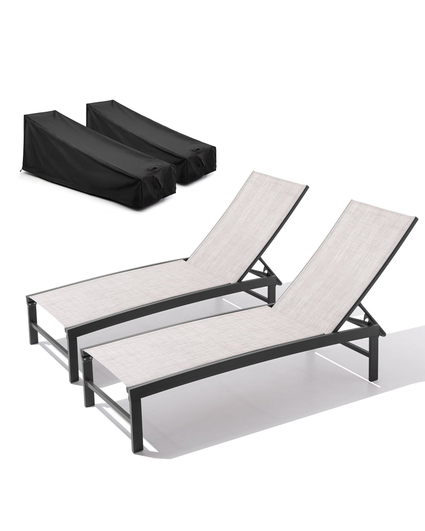 Pellebant Chaise lounge Set of 2 dark brown Aluminum Frame Stationary Chaise lounge Chair with Multiple colors/finishes Mesh Seat