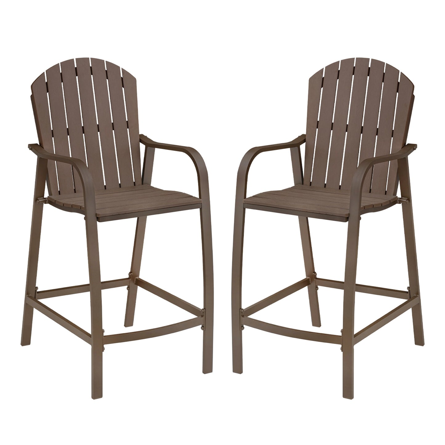 Pellebant Beach chair Set of 2 dark brown Aluminum Frame Stationary Beach chair Chair with Brown Slat Seat