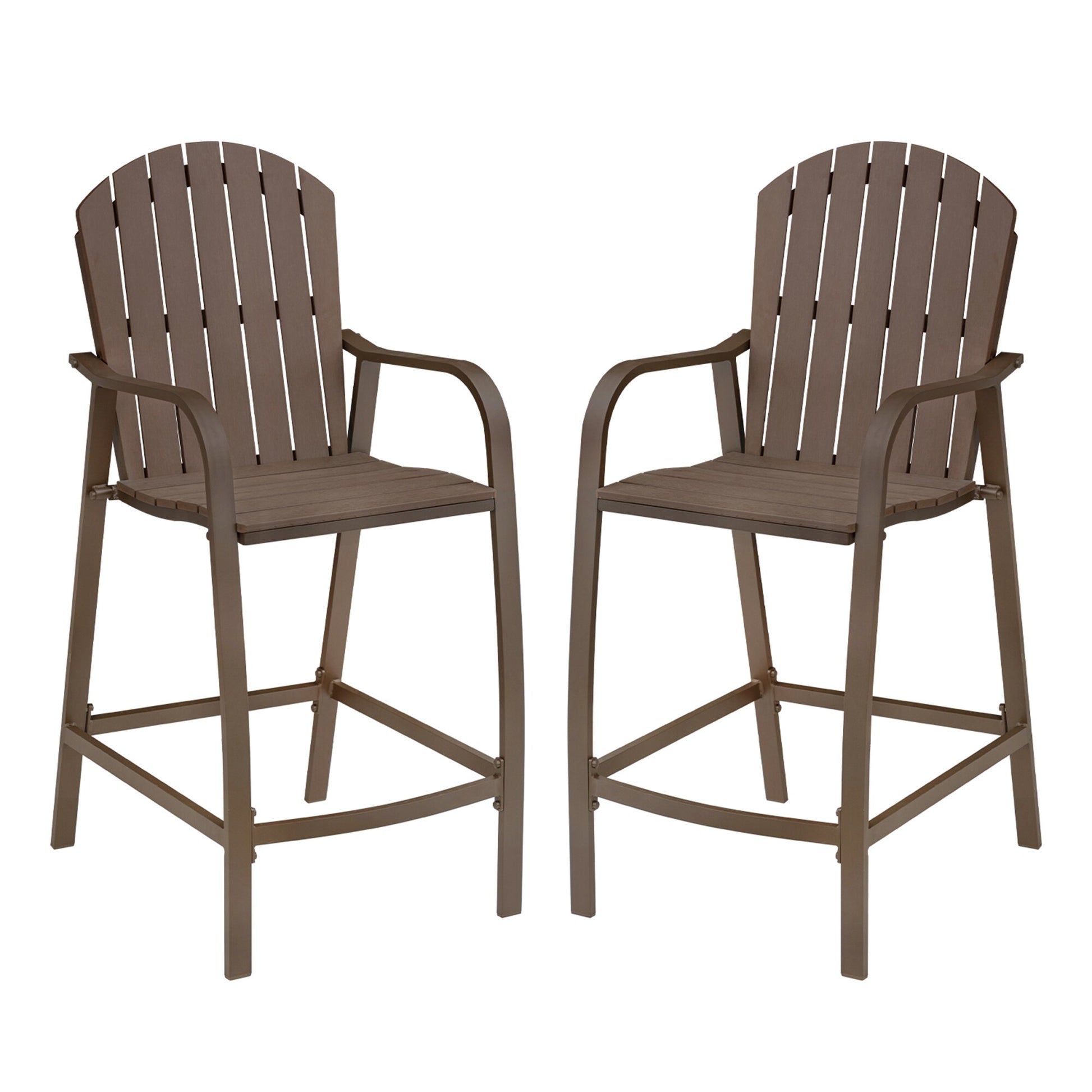 Pellebant Beach chair Set of 2 dark brown Aluminum Frame Stationary Beach chair Chair with Brown Slat Seat