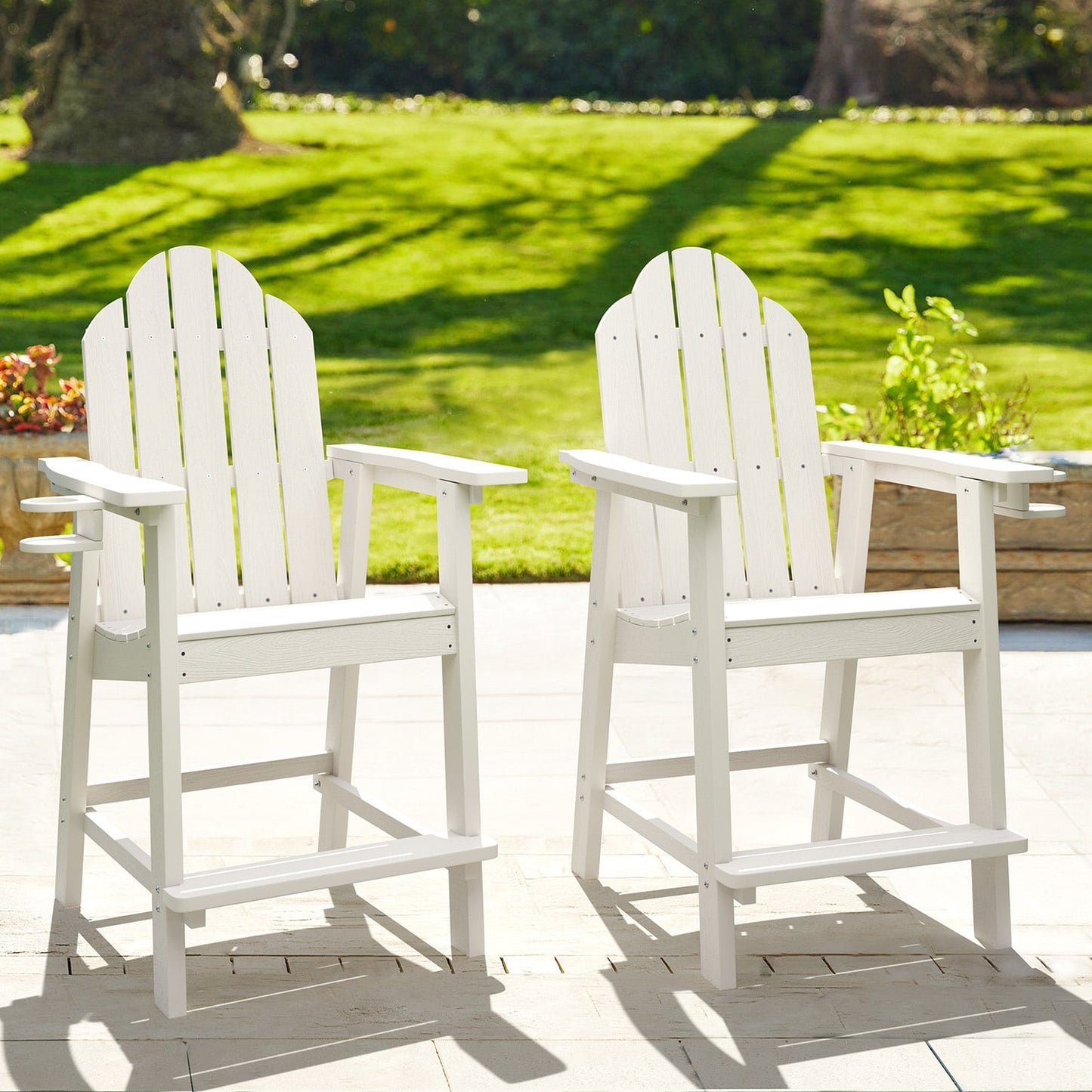LUE BONA The Adirondack Set of 2 White Plastic Frame Stationary Adirondack Chair with Slat Seat