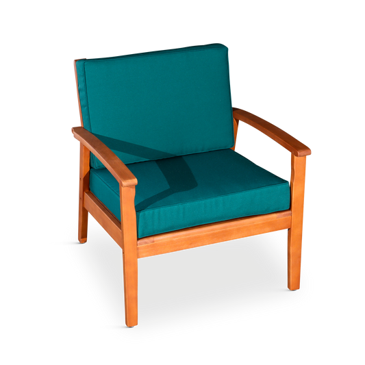 Flynama Natural Wood Frame Stationary Conversation Chair with Green Cushioned Seat