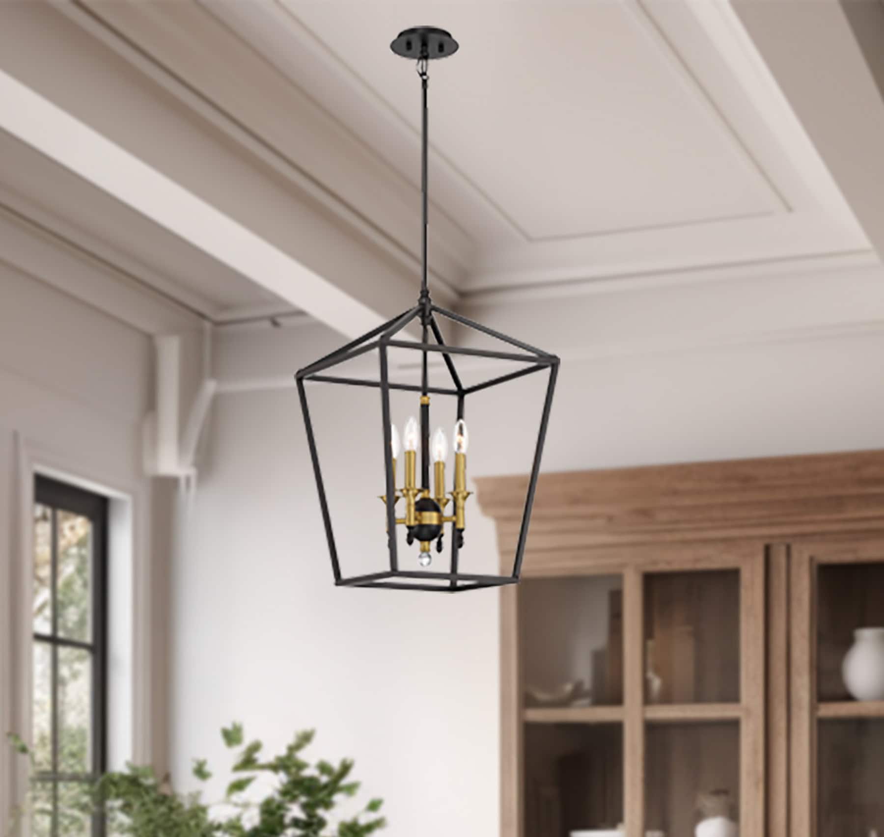 Minka Lavery Townhall 4 -Light Soft Brass and Black Modern/contemporary Geometric Medium Hanging Pendant light 5406466