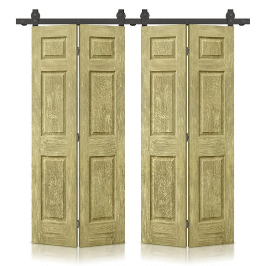 CALHOME 72-in x 84-in Antique Gold Stained Mirror/Panel MDF Hollow core Double bifold Barn Door (Hardware Included)