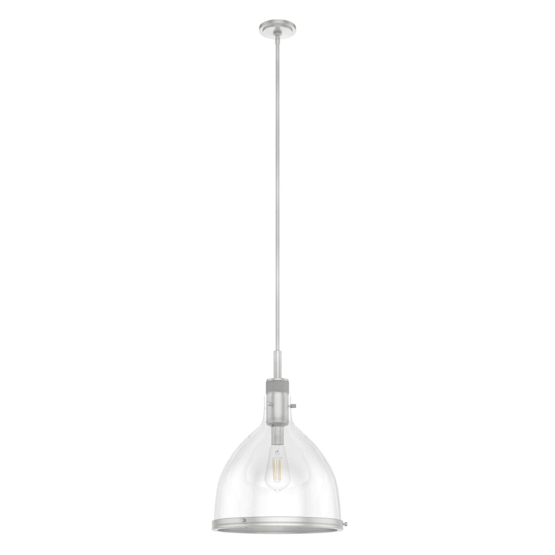 Hunter Van Nuys 1 -Light Brushed Nickel Transitional Clear glass Dome Medium Hanging Kitchen island light 4963899