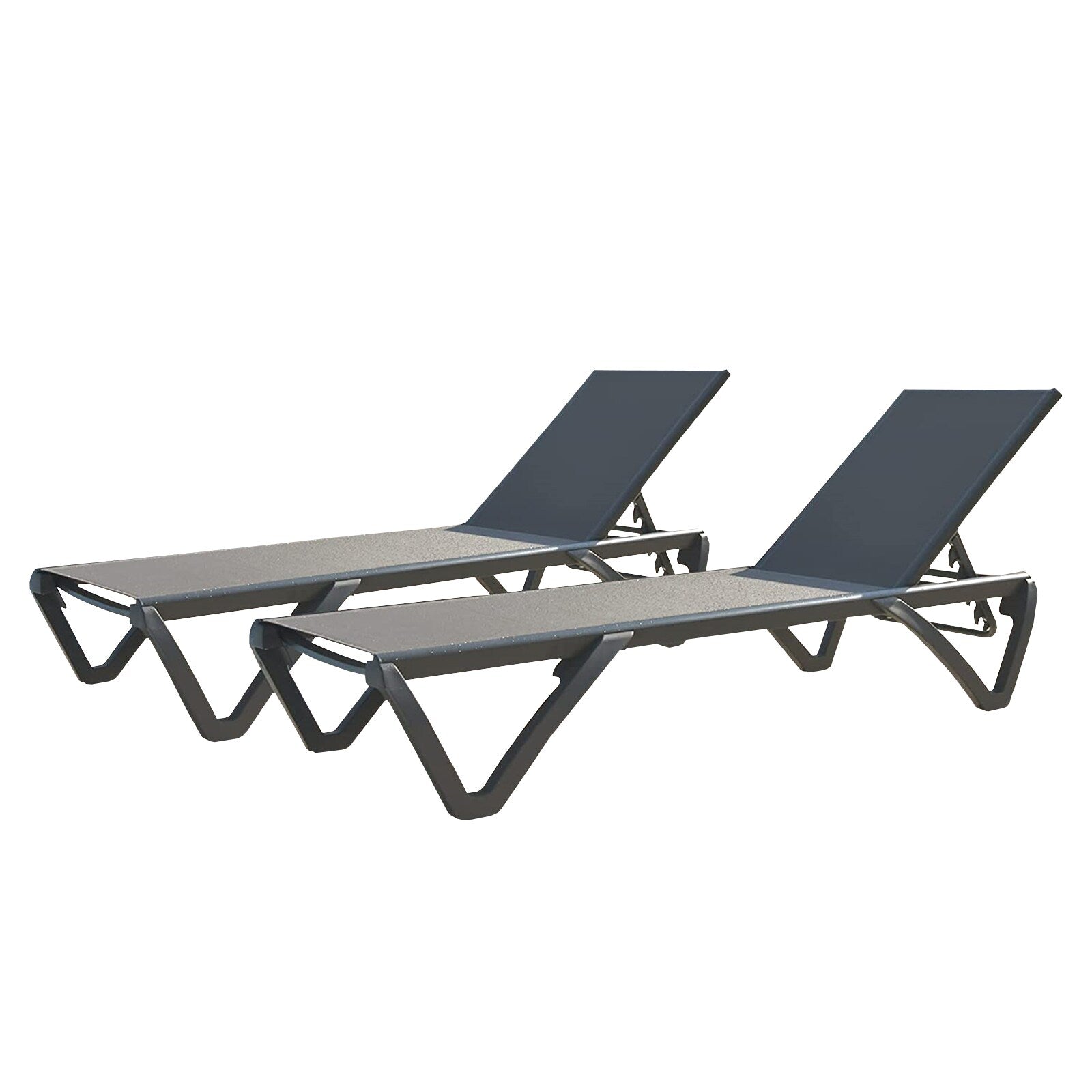 Flynama Set of 2 Gray Aluminum Frame Stationary Chaise lounge Chair with Gray Sling Seat