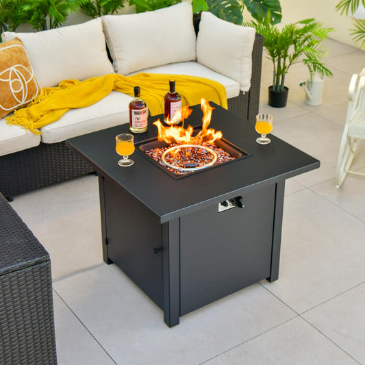 BABOOM Gas Fire Pits 32-in W 50000 Maximum BTUs Steel Square Portable Liquid propane Fire table