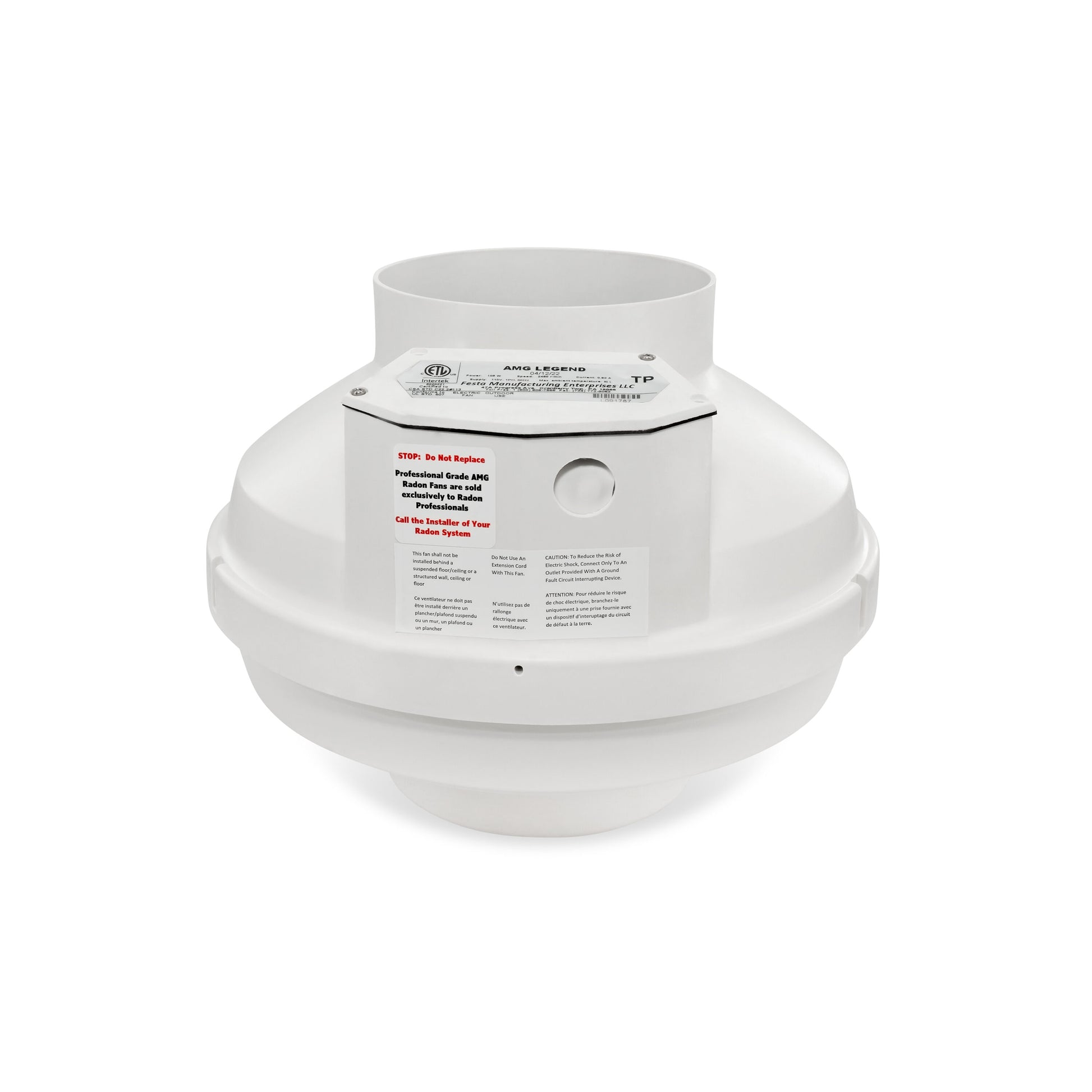 Festa AMG Radon Fans 6-in dia 345-CFM Glass-reinforced Poly Resin Centrifugal Radon Mitigation Fan AMG LEGEND