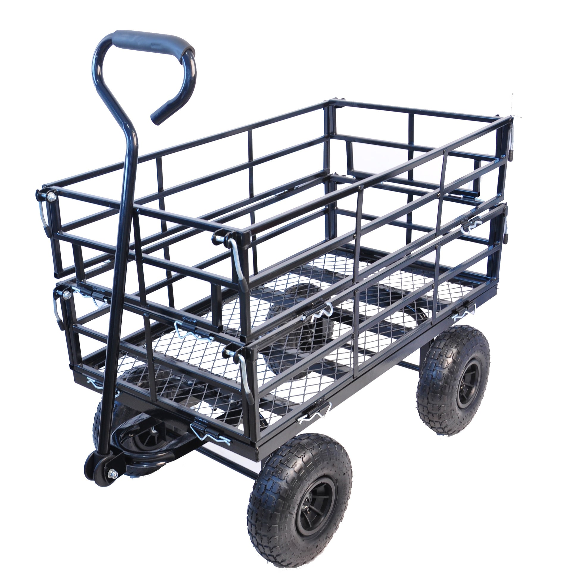 Maocao Hoom Black Heavy-Duty Steel Wagon Cart with 550 lbs. Weight Limit, 5 Cu. Feet Capacity, and 10-Inch Pneumatic Tires BH84159