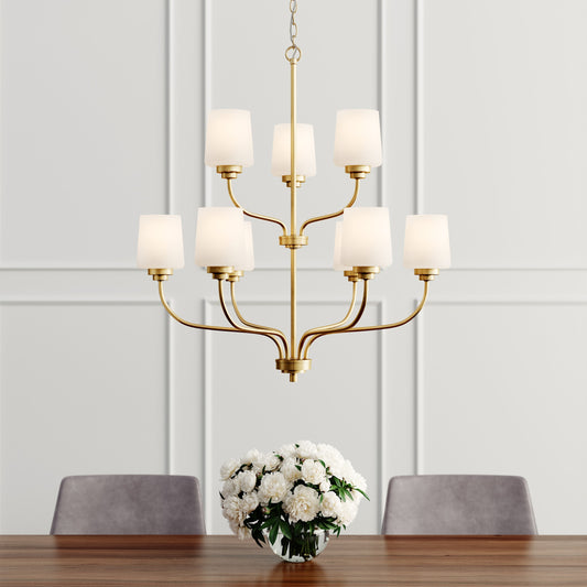Generation Lighting Windom 9 -Light Satin Brass Indoor Frosted glass Glass Metal Chandelier