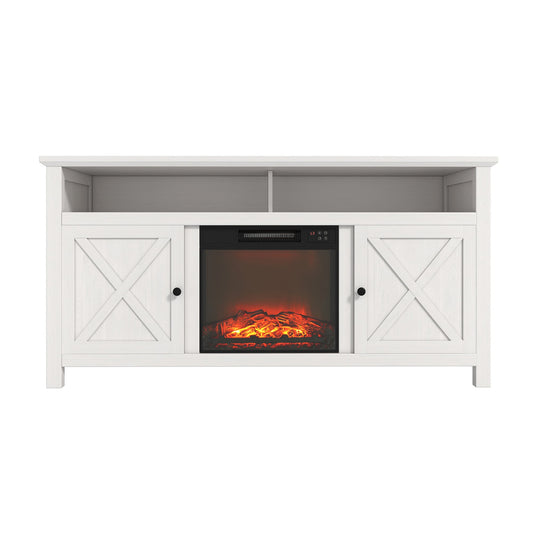 Clihome 58.23-in W White TV Stand with Fan-forced Electric Fireplace CL-SX1HA58WH