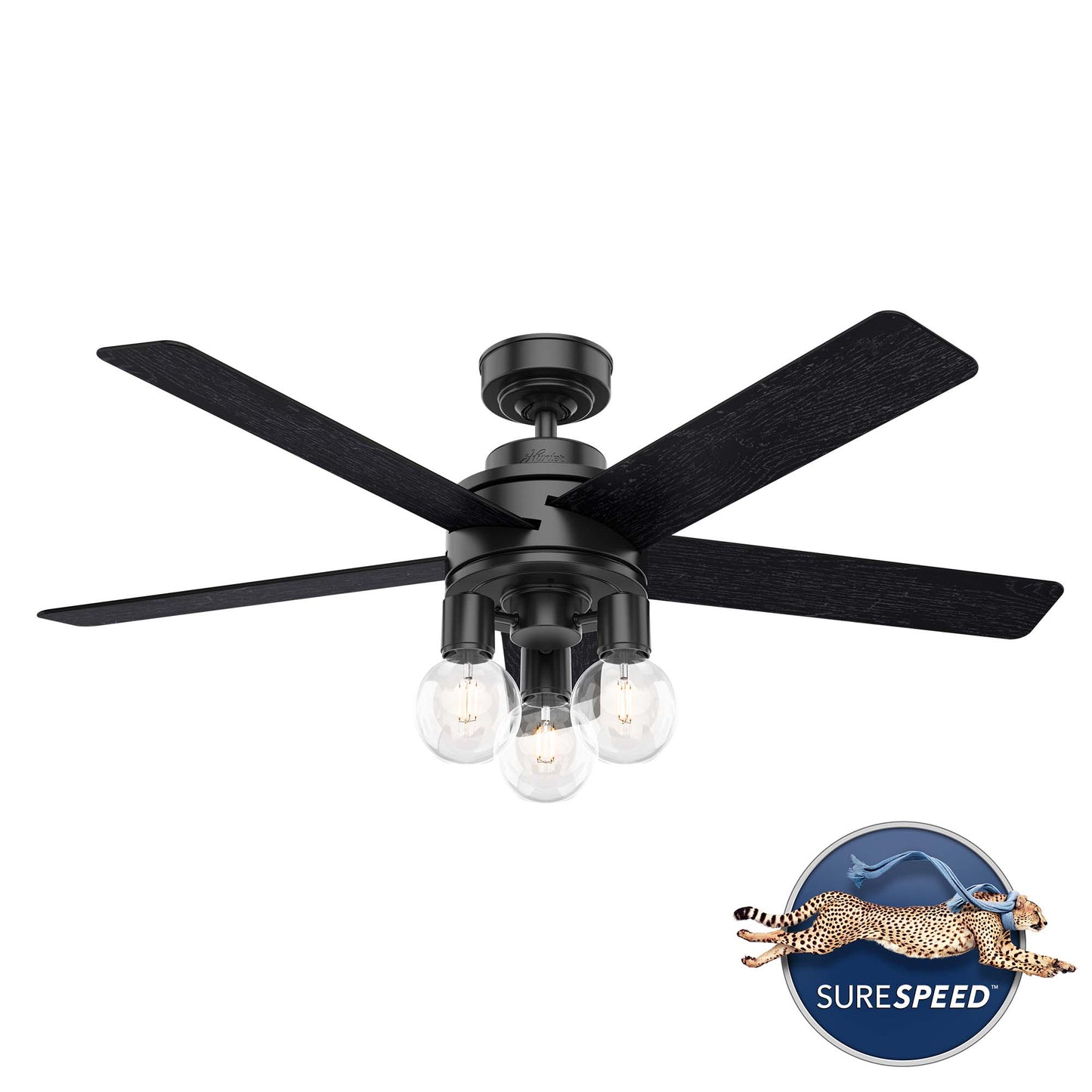 Hunter Hardwick 52-in Matte Black with Distressed Black Blades Ceiling Fan With Light - Remote Included ( 5 -Blade ) 2366469