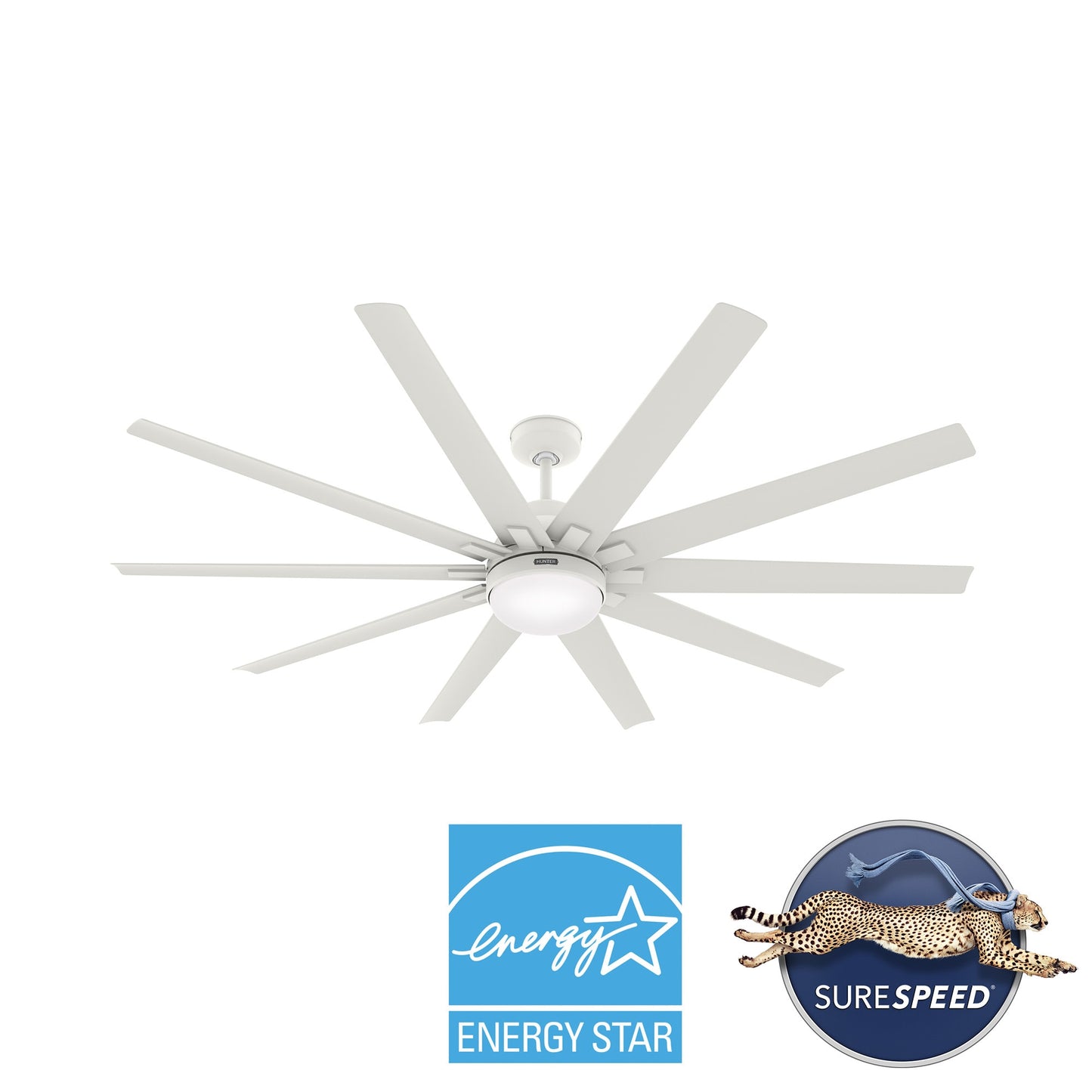 Hunter Overton SureSpeed 72-in Outdoor Matte White with Matte White Blades Ceiling Fan With Light ( 10 -Blade ) 2988654