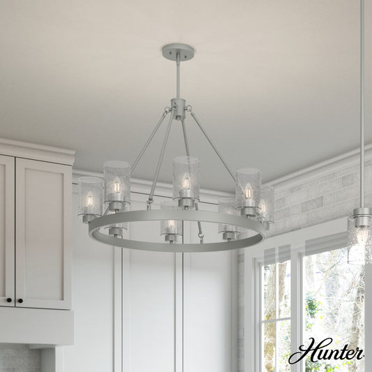 Hunter Hartland 8 -Light Matte Gray Transitional For Use in Bedrooms, Dining Rooms, Foyers, Kitchens, Living Rooms Chandelier 1952877