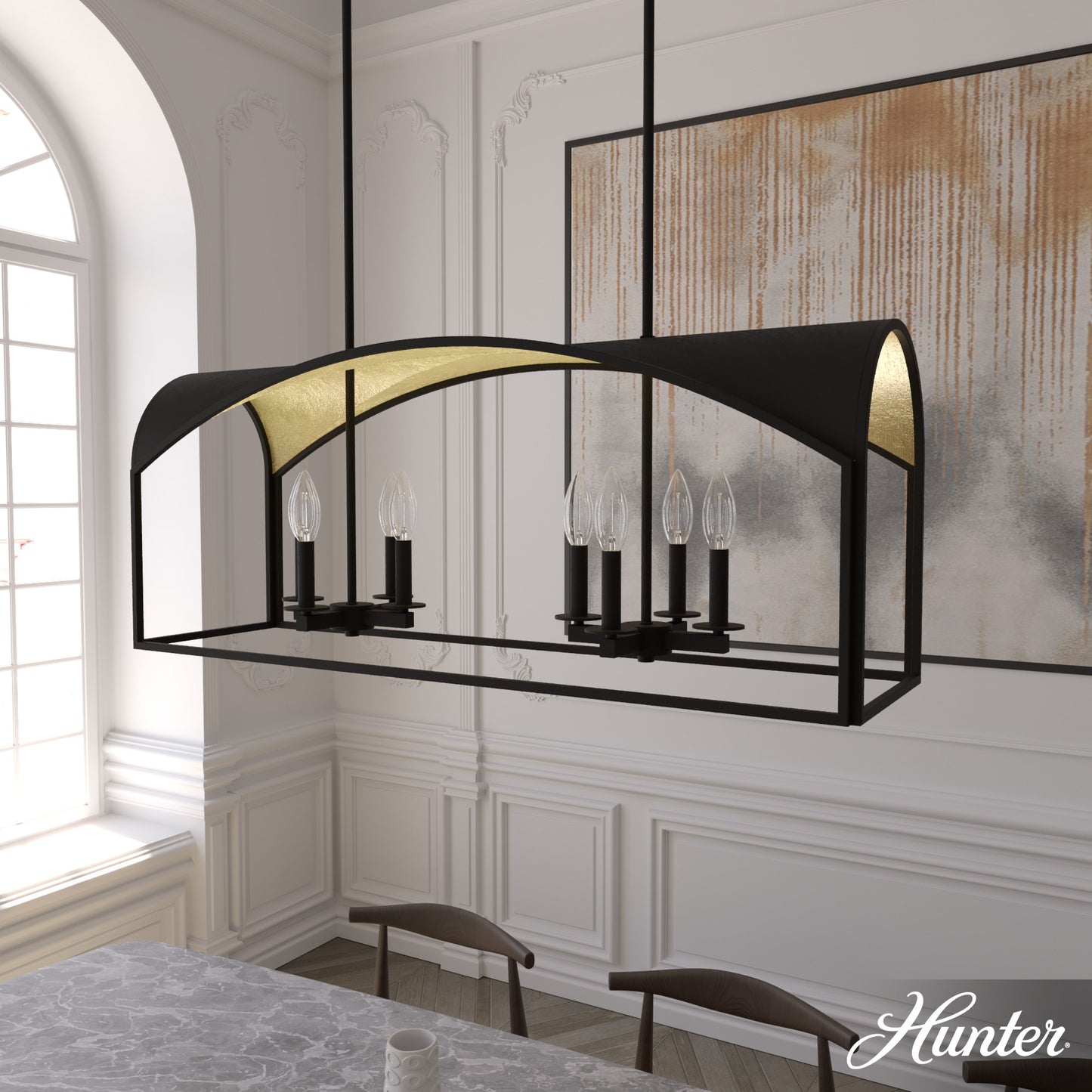 Hunter Dukestown 8 -Light Matte Black Transitional Bare bulb For Use in Bedrooms, Dining Rooms, Foyers, Kitchens, Living Rooms Chandelier 5193857